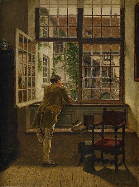 Henrik Nordenberg Interior with a boy at a window Spain oil painting art
